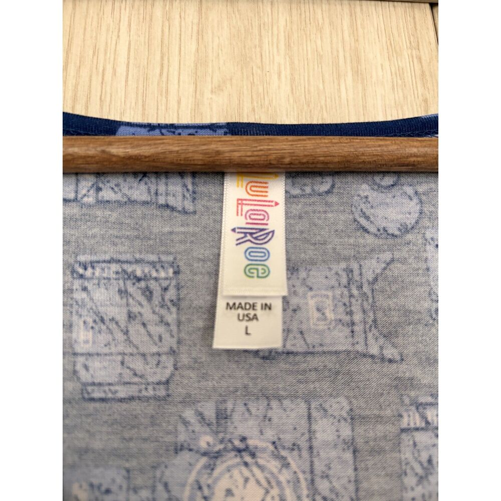 LulaRoe Classic T Blue Camera Print Top Size Large Excellent Condition